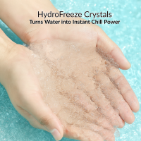 Hands with Hydro Freeze Crystals on a blue background