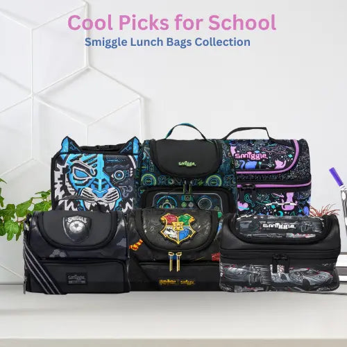 Black Smiggle Lunch Bag – Kids School Meal Box for Primary & Secondary