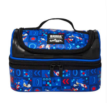 Blue Sonic kids lunch bag with black trim and dual zip

