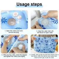 Step-by-step guide on how to use an ice pack with usage steps displayed.