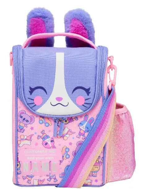 Kids bunny lunch bag with pink and purple design