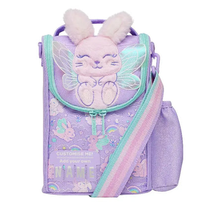 Kids purple bunny lunch bag with rainbow strap